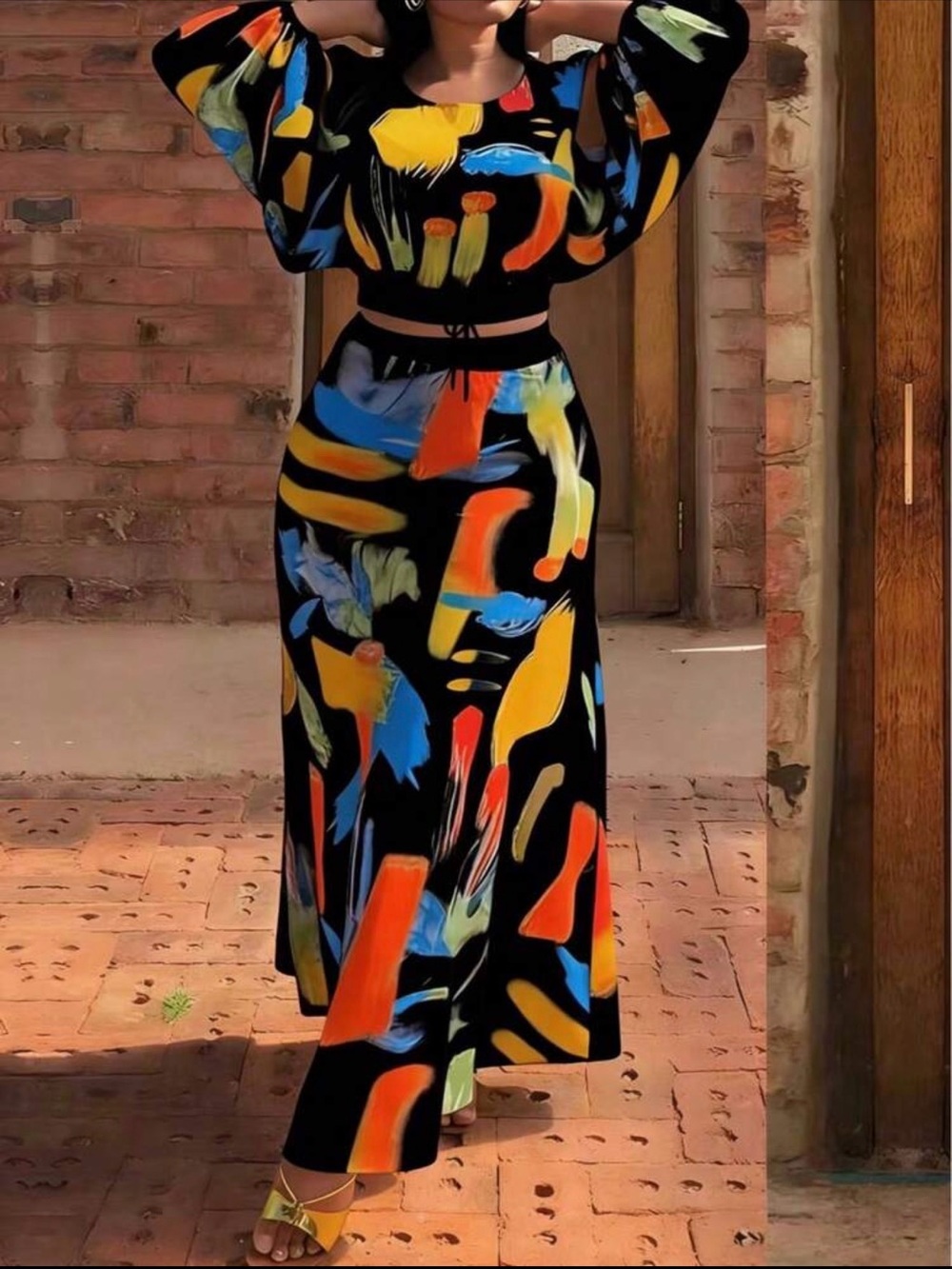 Abstract Brushstroke Black Maxi Skirt - Vibrant Multi-Color Print